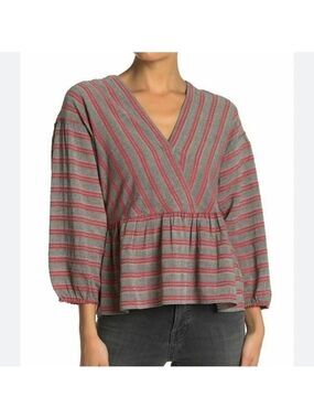 Madewell striped peplum bubble sleeve boho top size small